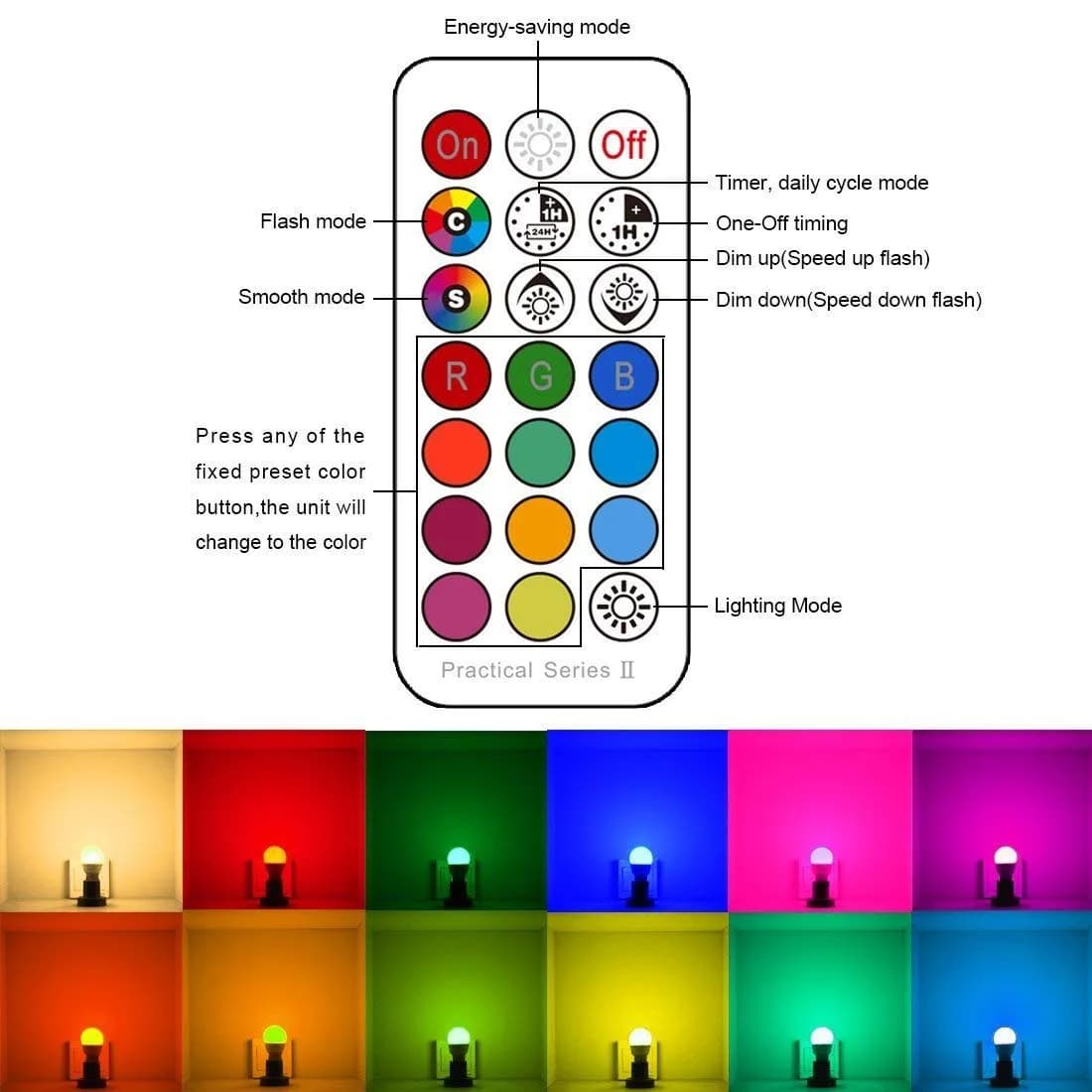 ILC GU10 LED Color Changing Light Bulb 5W RGB + 2700K Warm White, 450 Lumens, 45° Beam Angle, Pack of 8 | Dimmable with Remote Control - view 2