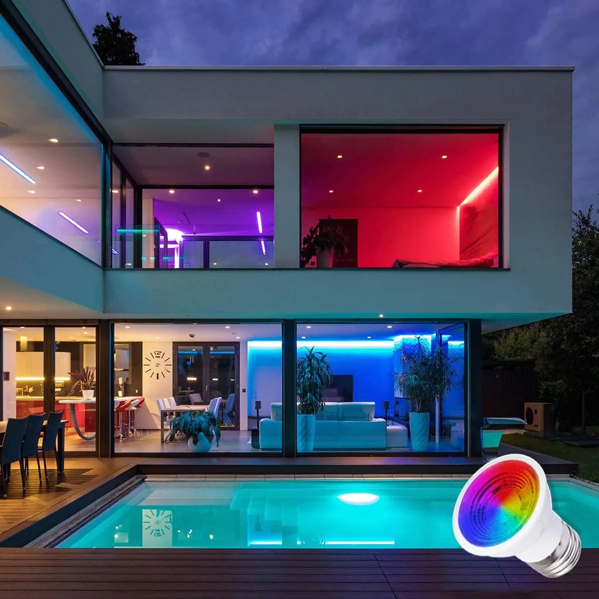 ILC GU10 LED Color Changing Light Bulb 5W RGB + 2700K Warm White, 450 Lumens, 45° Beam Angle, Pack of 8 | Dimmable with Remote Control - view 4