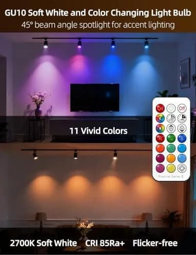 ILC GU10 LED Color Changing Light Bulb 5W (450 Lumens) with Remote Control, Pack of 4 | 12 Colors, 2700K Warm White thumbnail 4