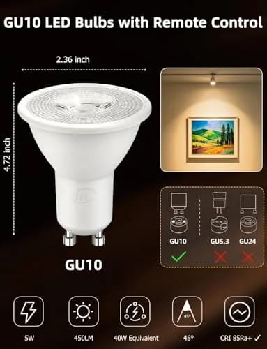 ILC GU10 LED Color Changing Light Bulb 5W (450 Lumens) with Remote Control, Pack of 4 | 12 Colors, 2700K Warm White thumbnail 8