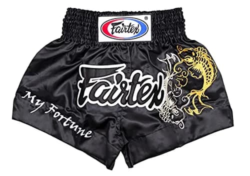 Fairtex Muay Thai Boxing Shorts Traditional Styles (Fortune Black, Small) | Microfiber, Lightweight & Breathable thumbnail 1