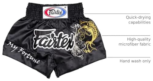 Fairtex Muay Thai Boxing Shorts Traditional Styles (Fortune Black, Small) | Microfiber, Lightweight & Breathable thumbnail 3