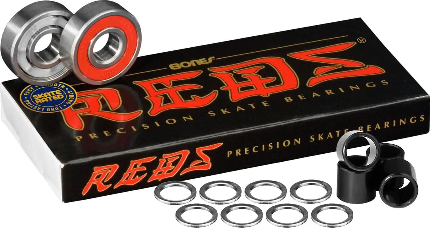 Bones Reds Bearings 8 pk w/Spacers & Washers Bundle | High-Speed Alloy Steel & Nylon