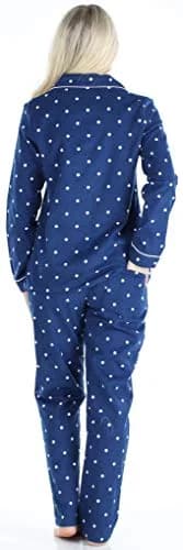 PajamaMania Women's Cotton Flannel Pajama Set, Navy Polka Dot, Medium | Relaxed Fit, Warm & Soft for Indian Nights thumbnail 2