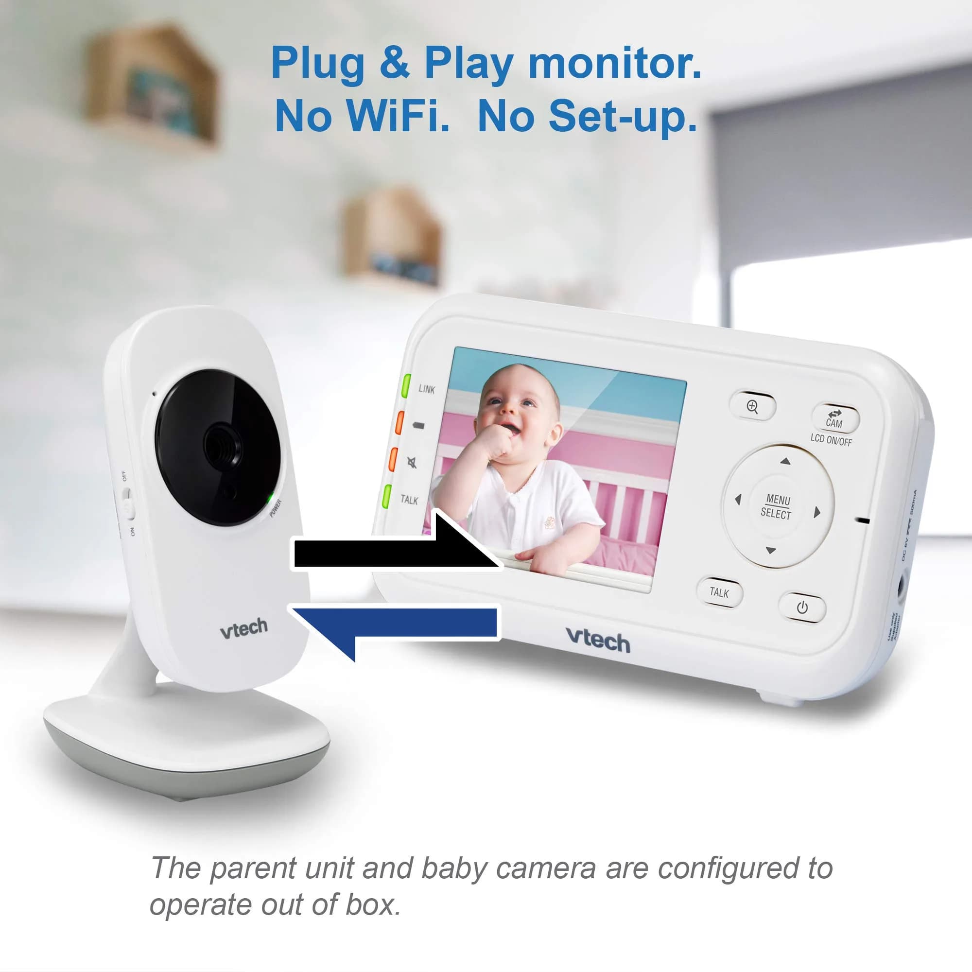 VTech VM3252 No WiFi Video Baby Monitor, 2.8" Screen | 1000ft Range, 480p Video, 2-Way Talk - view 5