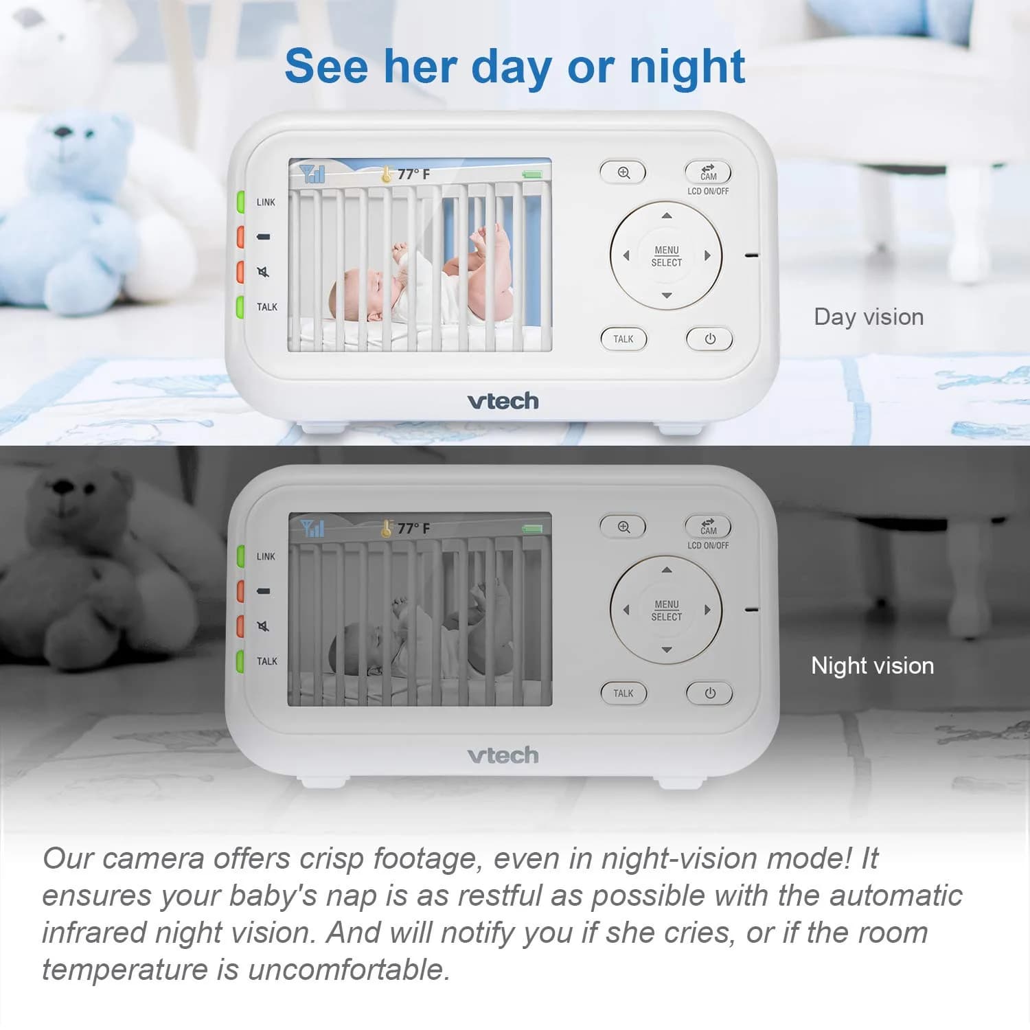 VTech VM3252 No WiFi Video Baby Monitor, 2.8" Screen | 1000ft Range, 480p Video, 2-Way Talk - view 7