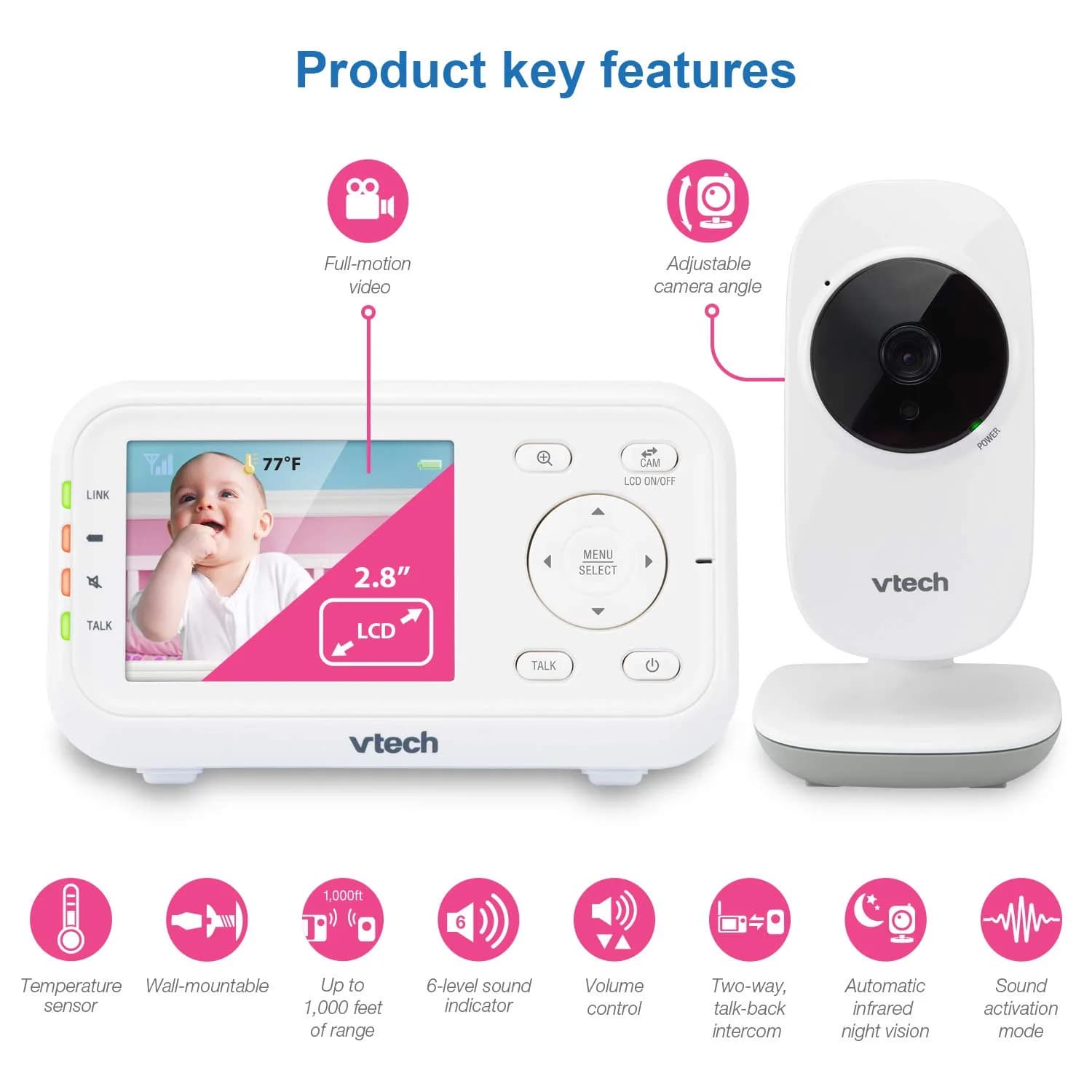VTech VM3252 No WiFi Video Baby Monitor, 2.8" Screen | 1000ft Range, 480p Video, 2-Way Talk - view 2