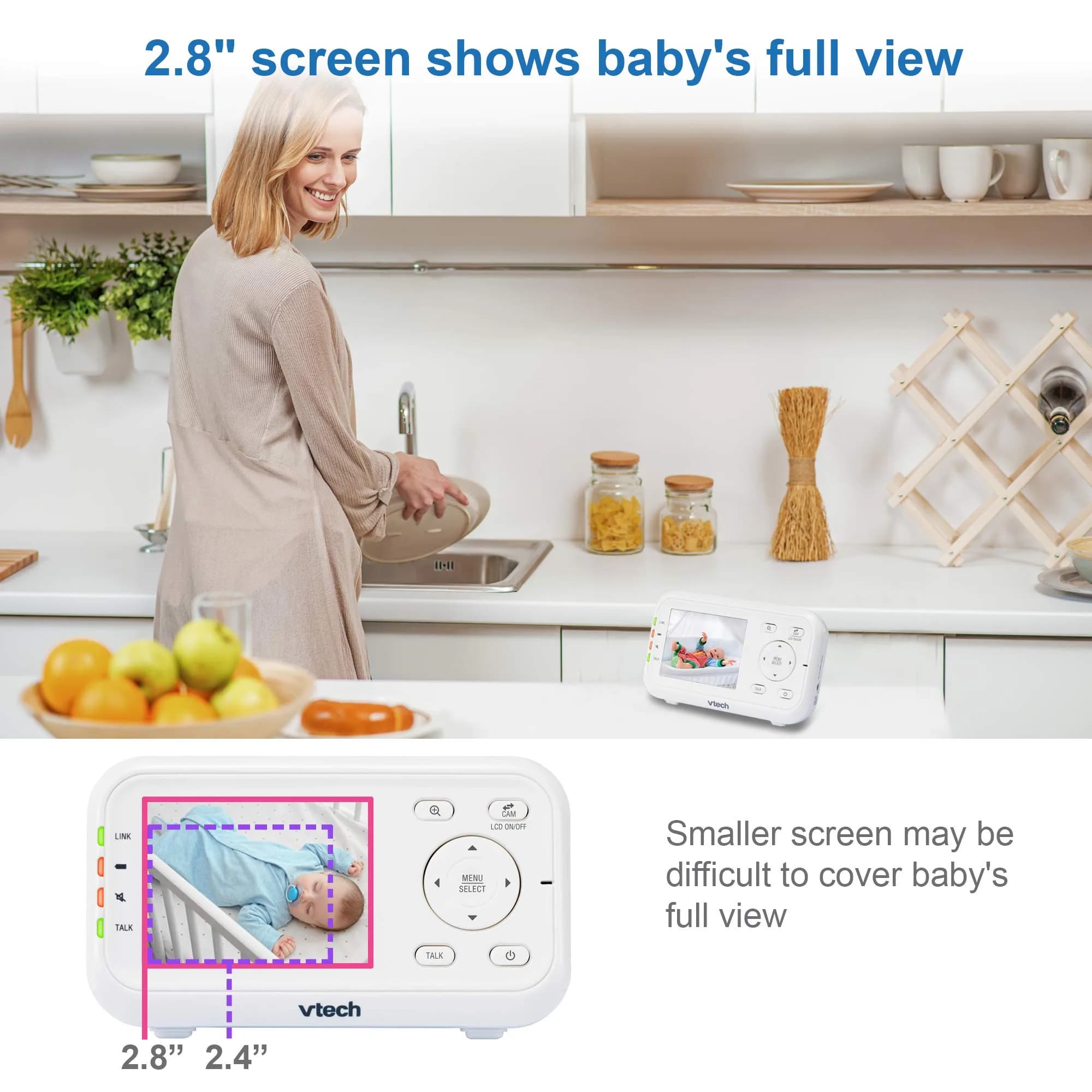 VTech VM3252 No WiFi Video Baby Monitor, 2.8" Screen | 1000ft Range, 480p Video, 2-Way Talk - view 4