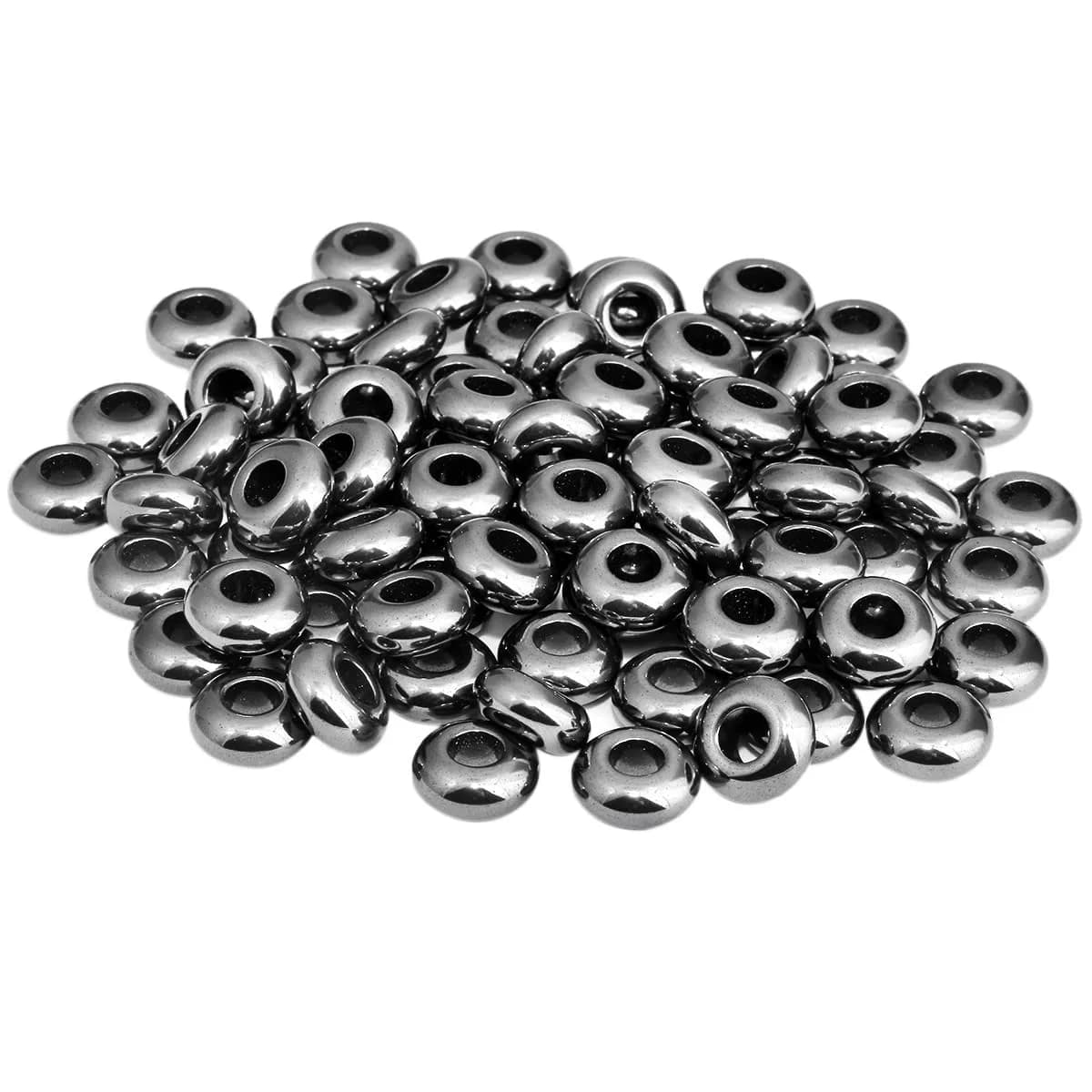 SUNYIK Hematite Large Hole (6mm) Rondelle Beads Pack of 20 | Jewelry Making & DIY Crafts