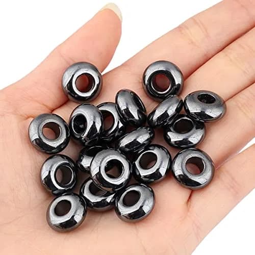SUNYIK Hematite Large Hole (6mm) Rondelle Beads Pack of 20 | Jewelry Making & DIY Crafts thumbnail 4