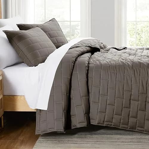 Southshore Fine Living Oversized Twin Quilt Bedding Set | Microfiber, Taupe, 68x98 in thumbnail 1