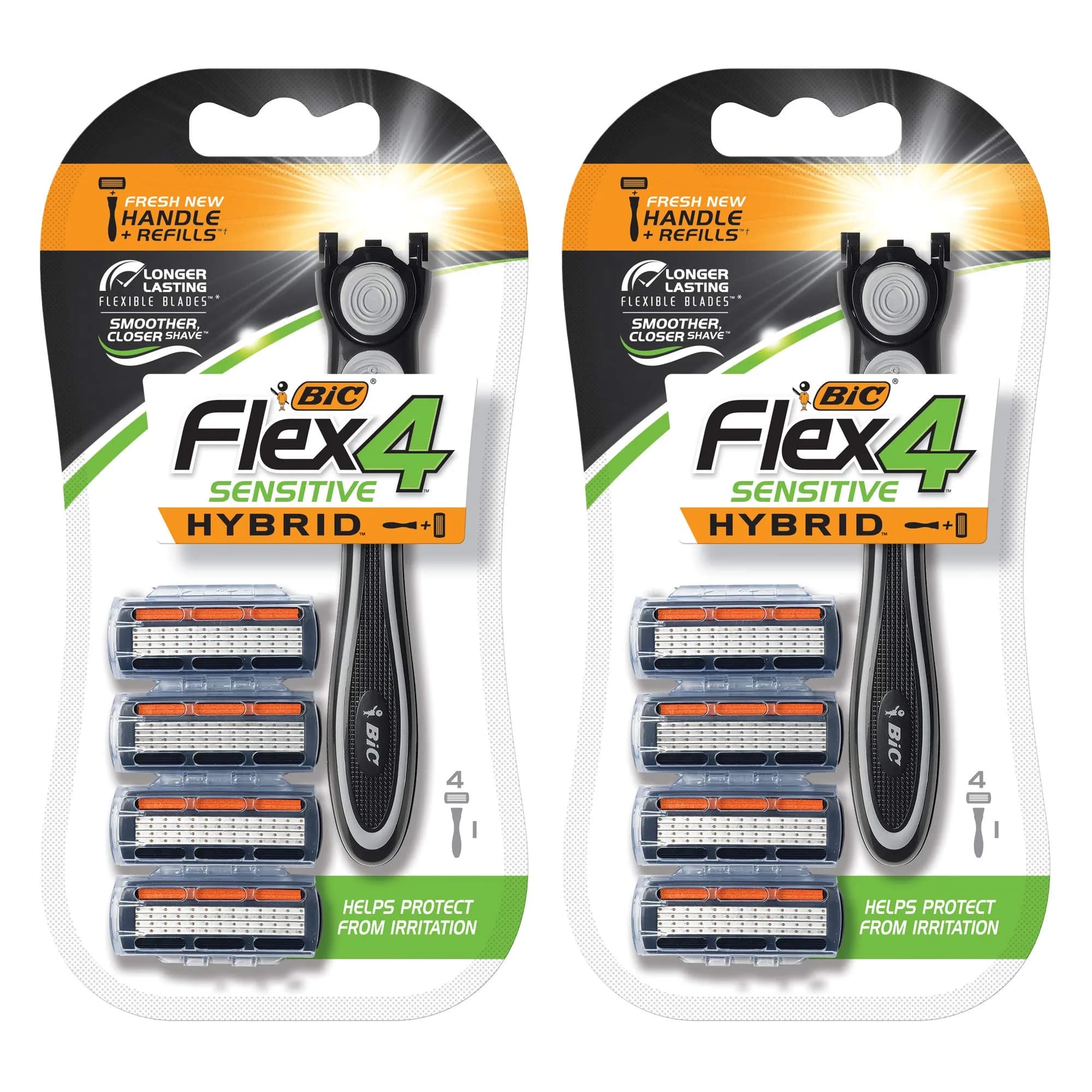 BIC Flex 4 Sensitive Hybrid Titanium Disposable Razors, 2 Handles & 8 Cartridges | Sensitive Skin Friendly (70-120 chars) — Black