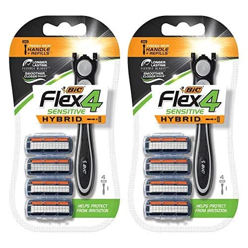 BIC Flex 4 Sensitive Hybrid Titanium Disposable Razors, 2 Handles & 8 Cartridges | Sensitive Skin Friendly (70-120 chars) thumbnail 1