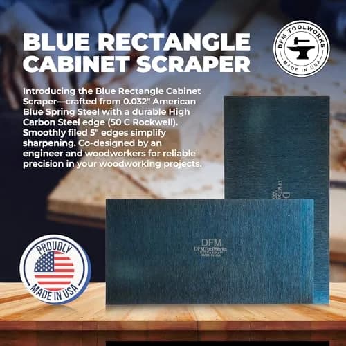 DFM Tool Works Rectangle Card Scraper 0.032" Blue | Precision Woodworking Tool for Hardwoods thumbnail 2