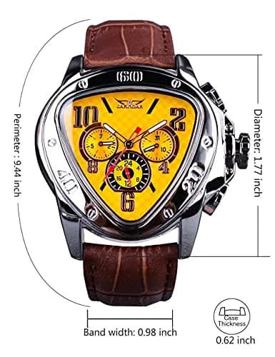 FORSINING Automatic Mechanical Wrist Watch for Men | 45mm Case, Leather Band, Yellow Dial thumbnail 6