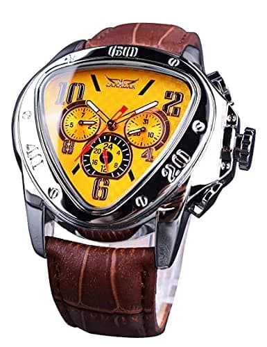 FORSINING Automatic Mechanical Wrist Watch for Men | 45mm Case, Leather Band, Yellow Dial thumbnail 1