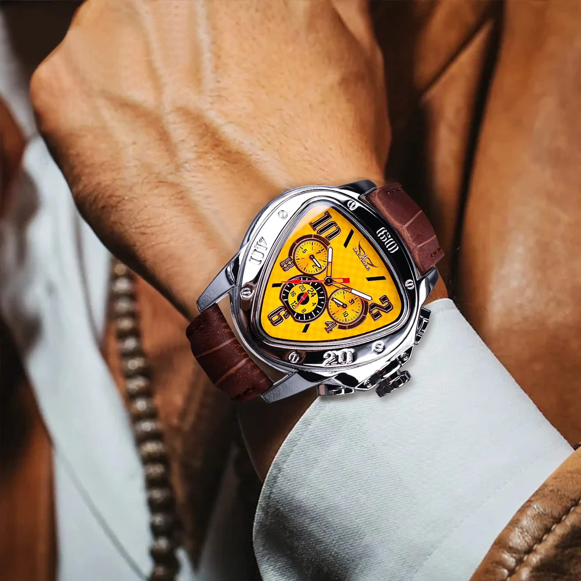 FORSINING Jaragar Men's Automatic Mechanical Watch - Black Golden2, Genuine Leather Strap, 45mm - view 3