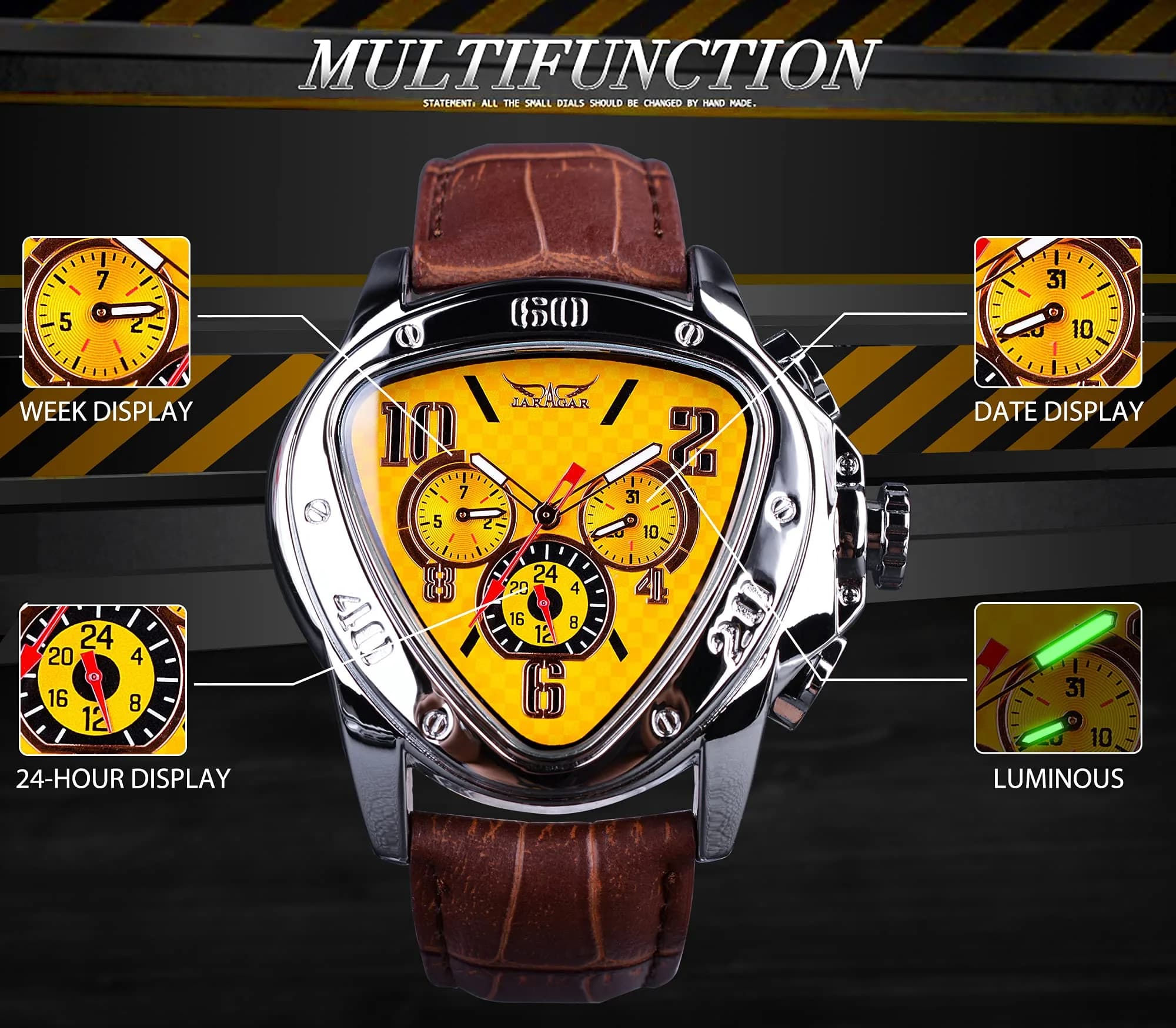 FORSINING Jaragar Men's Automatic Mechanical Watch - Black Golden2, Genuine Leather Strap, 45mm - view 4