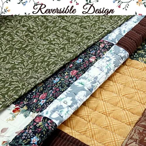Cozy Line Home Fashions 3-Piece Cotton Patchwork Quilt Set | Reversible Country Farmhouse Bedding (Queen) thumbnail 4
