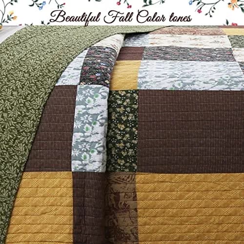 Cozy Line Home Fashions 3-Piece Cotton Patchwork Quilt Set | Reversible Country Farmhouse Bedding (Queen) thumbnail 5
