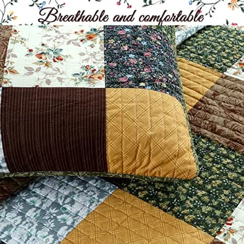 Cozy Line Home Fashions 3-Piece Cotton Patchwork Quilt Set | Reversible Country Farmhouse Bedding (Queen) thumbnail 7
