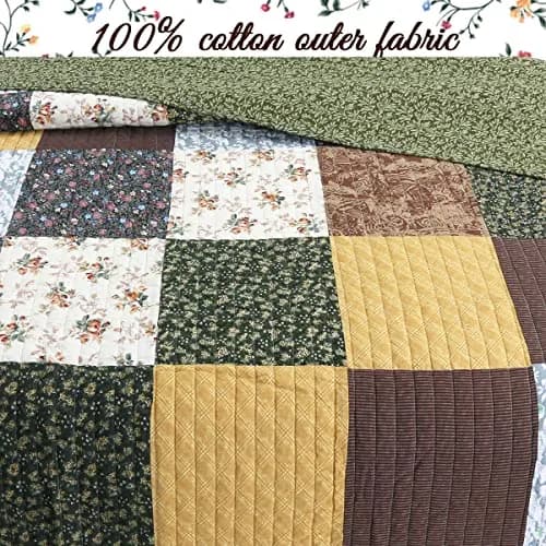 Cozy Line Home Fashions 3-Piece Cotton Patchwork Quilt Set | Reversible Country Farmhouse Bedding (Queen) thumbnail 3