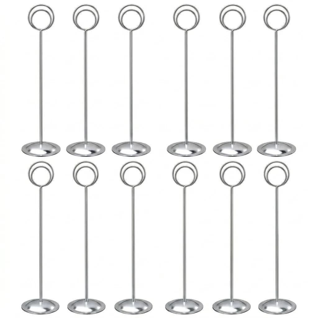 HOHIYA 12 Pack Silver Table Number Holders 12 inch (30.4 cm) | Modern Pedestal Stands for Events - main product image
