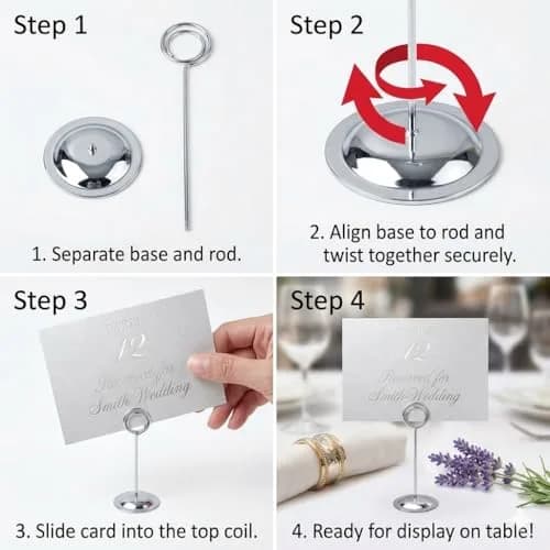 HOHIYA 12 Pack Silver Table Number Holders 12 inch (30.4 cm) | Modern Pedestal Stands for Events thumbnail 5