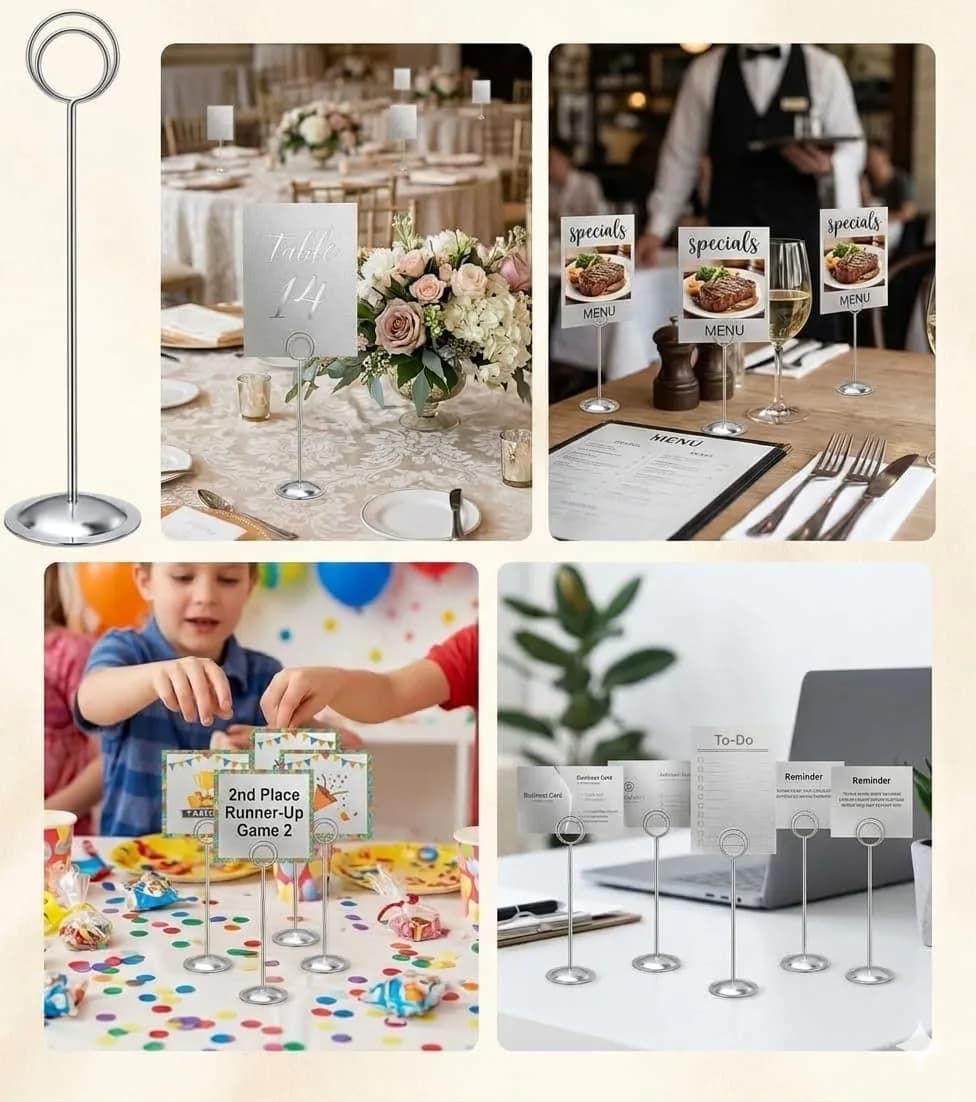 HOHIYA 12 Pack Silver Table Number Holders 12 inch (30.4 cm) | Modern Pedestal Stands for Events - view 6