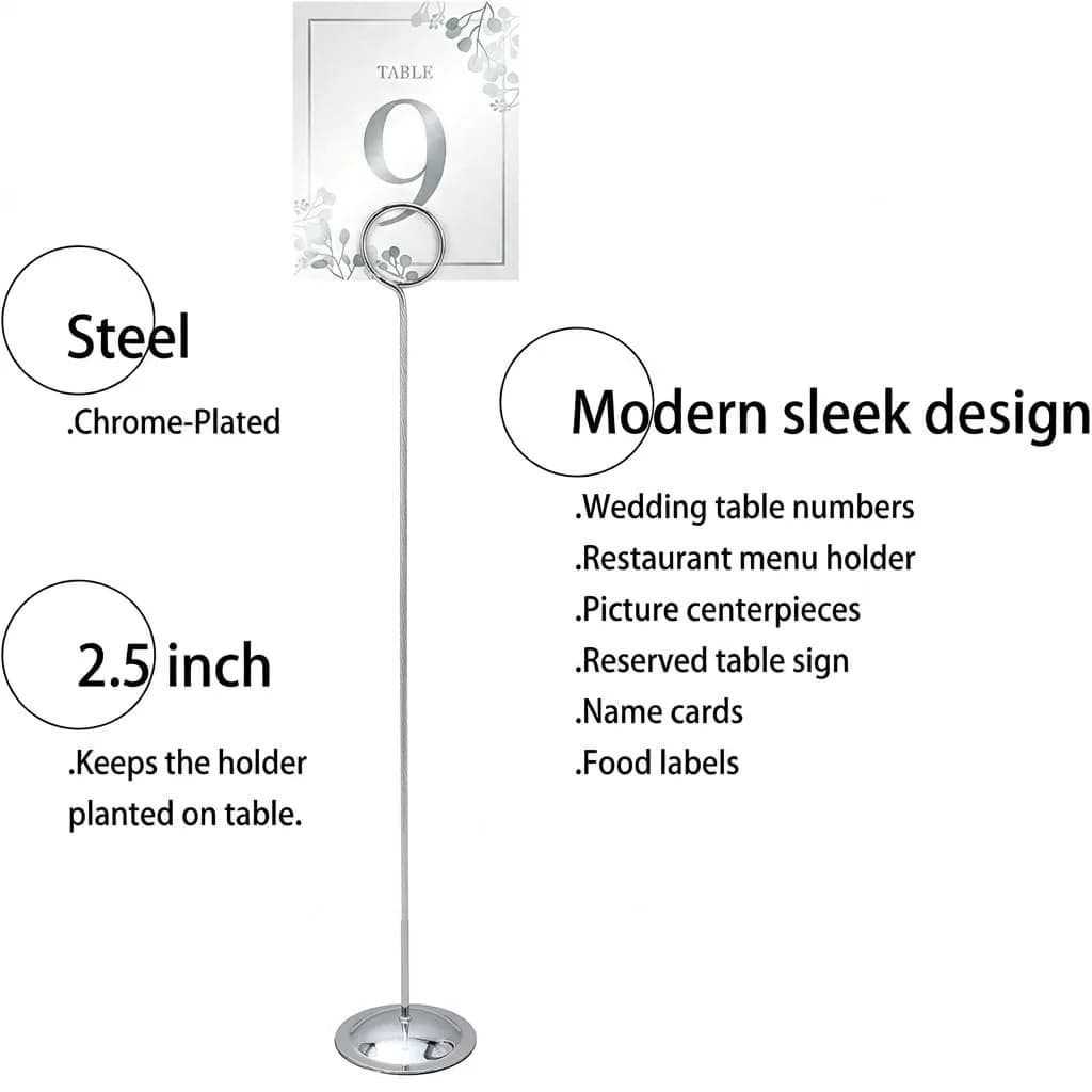 HOHIYA 12 Pack Silver Table Number Holders 12 inch (30.4 cm) | Modern Pedestal Stands for Events - view 3