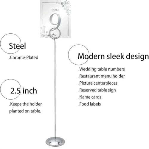 HOHIYA 12 Pack Silver Table Number Holders 12 inch (30.4 cm) | Modern Pedestal Stands for Events thumbnail 3