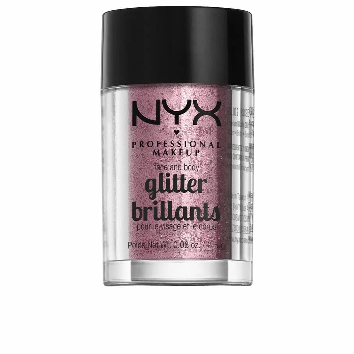 NYX PROFESSIONAL MAKEUP Face & Body Glitter, Rose 2.5 ml (0.08 Fl Oz) | Shimmering Loose Glitter for Face and Body — Rose