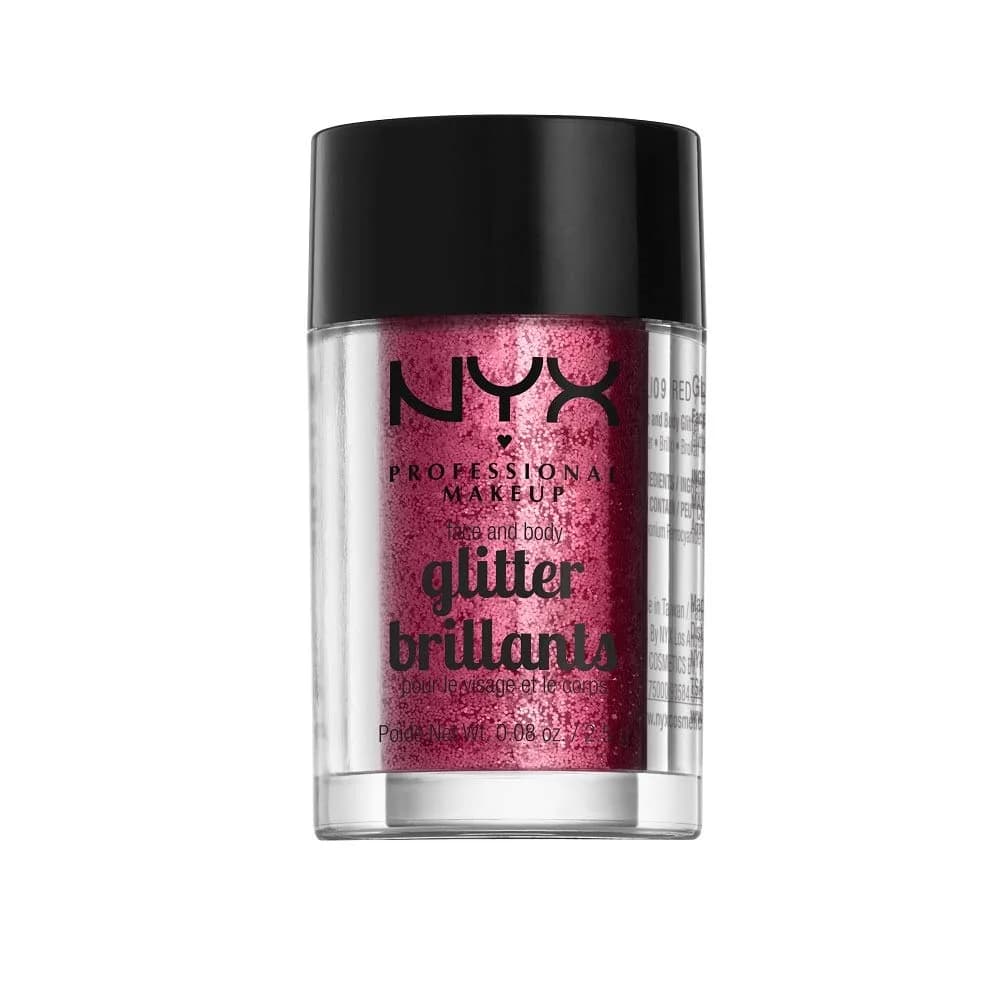 NYX PROFESSIONAL MAKEUP Face & Body Glitter, Red | Sparkling Scattered Sparkles for Festive Looks - main product image