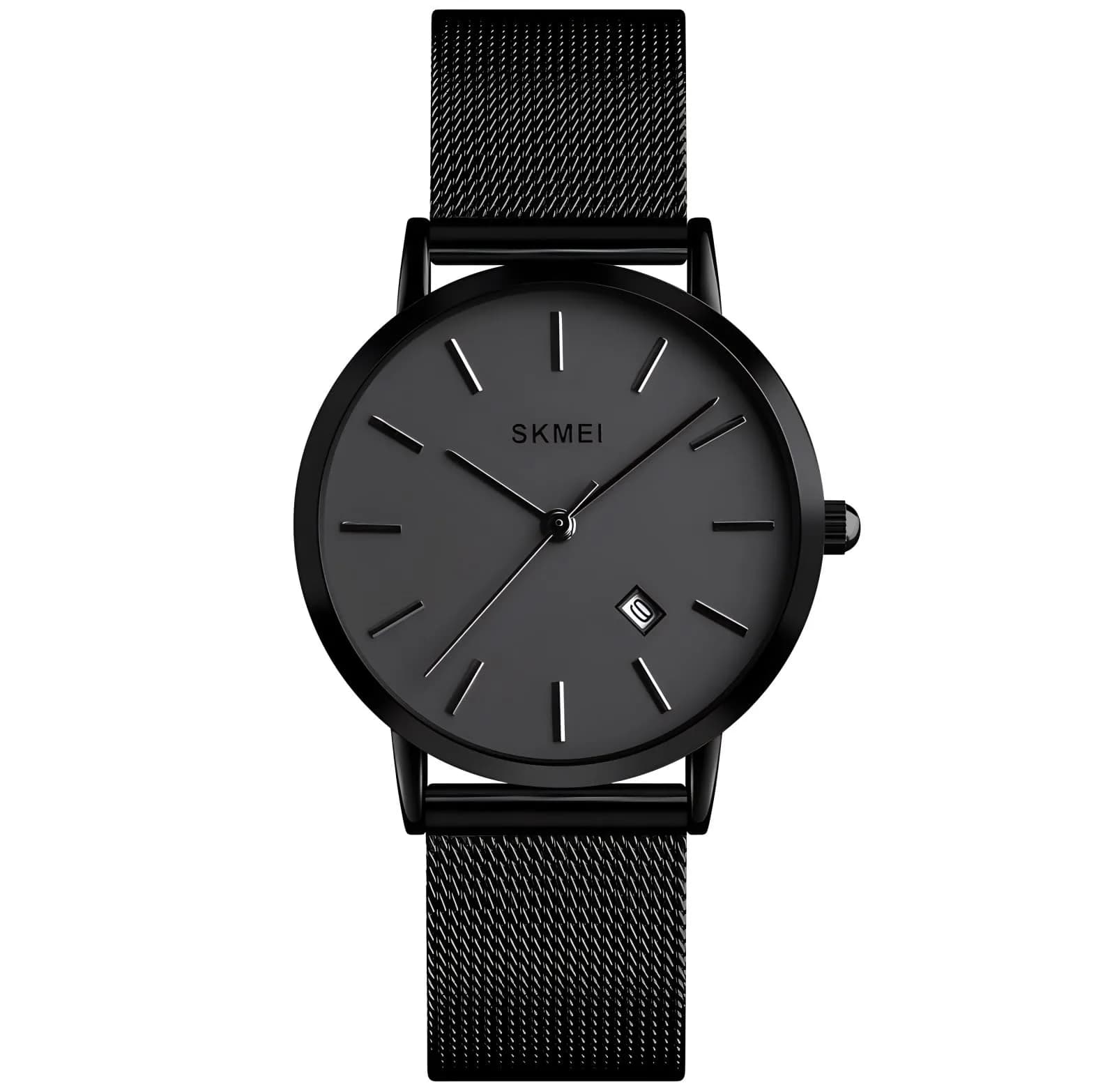 MASTOP Women's Quartz Watch 28mm Rose Gold | Slim Petite Mesh Steel Bracelet — X Black