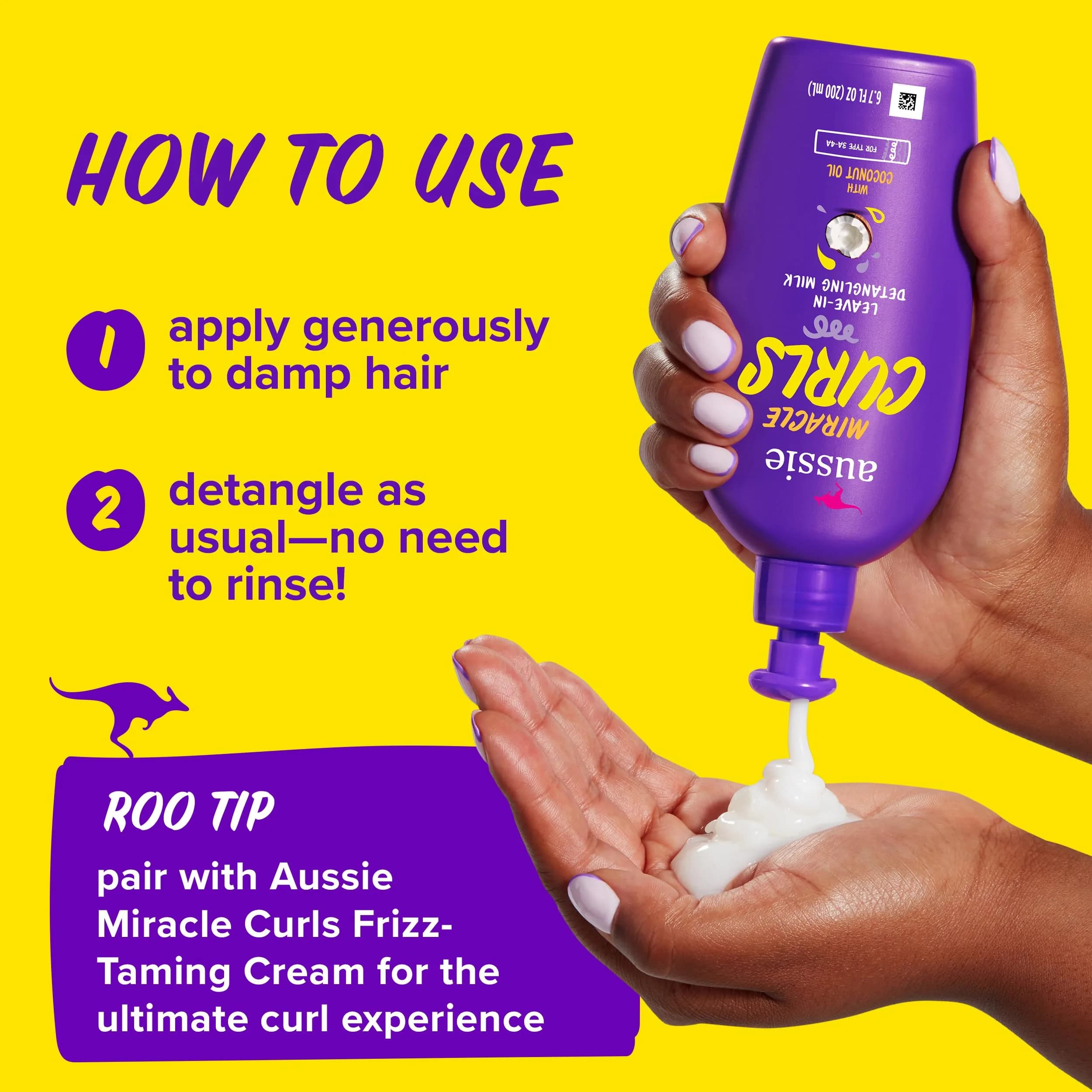 Aussie Miracle Curls Detangling Milk Treatment 197ml (6.7 fl oz) | Coconut & Jojoba Oil for Curly Hair - view 5