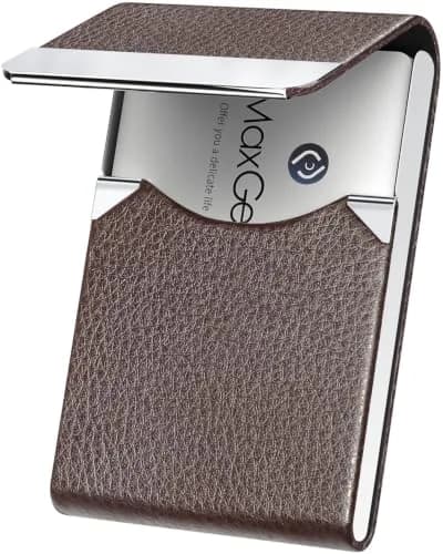 MaxGear Business Card Holder, PU Leather, Coffee | Slim, RFID Protected, Organized for Professionals thumbnail 1