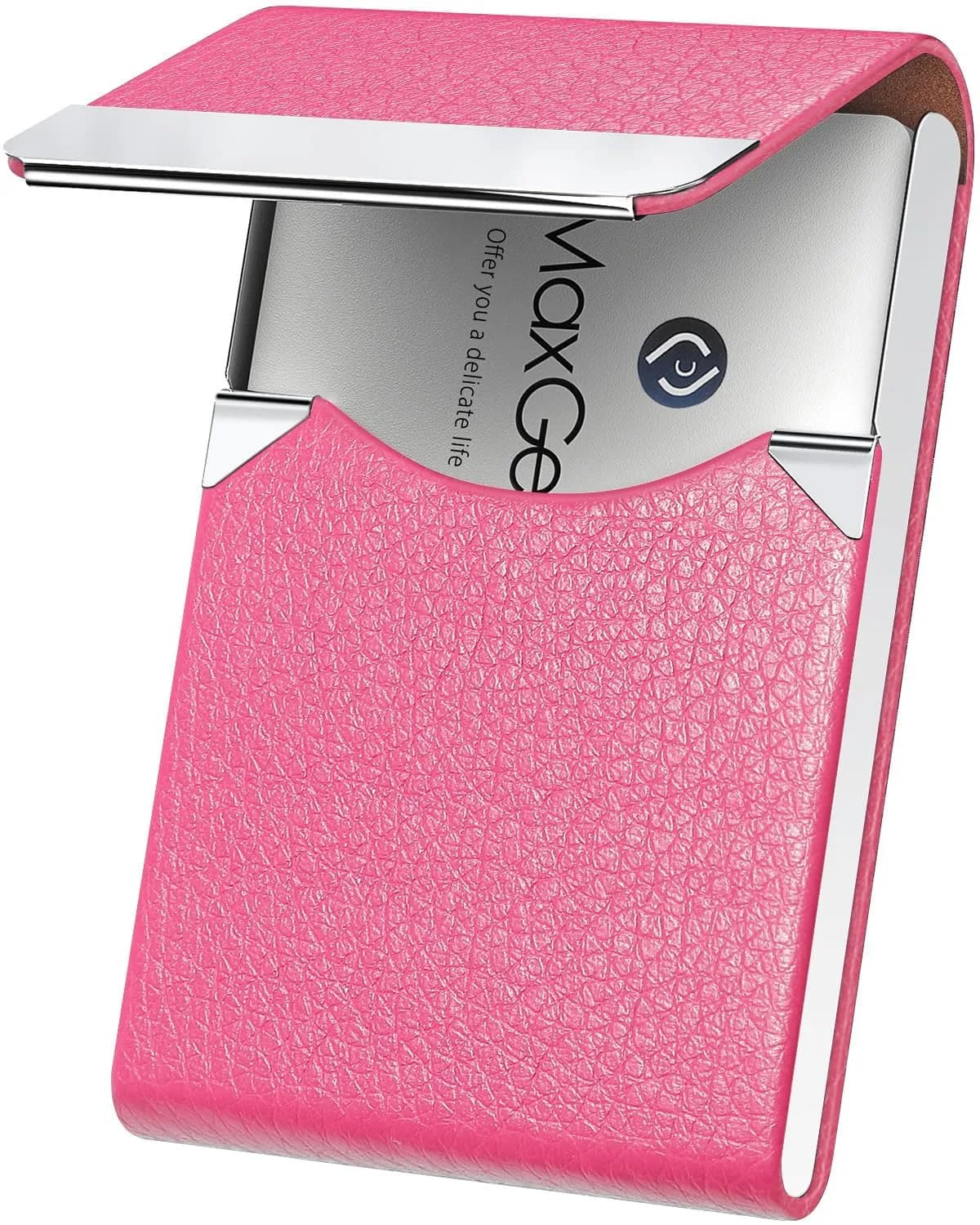 MaxGear Business Card Holder, PU Leather Rose Red | Slim, RFID & Magnetic Closure