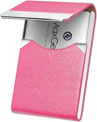 MaxGear Business Card Holder, PU Leather Rose Red | Slim, RFID & Magnetic Closure thumbnail 1