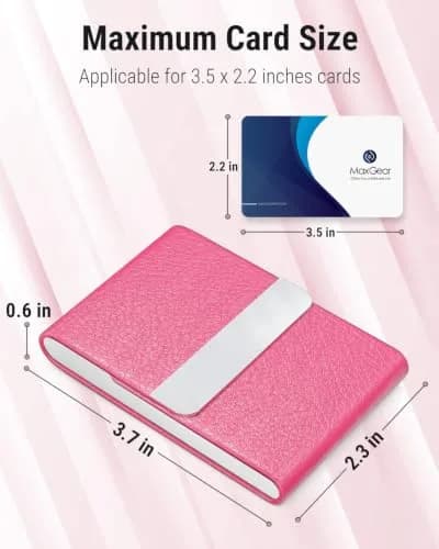 MaxGear Business Card Holder, PU Leather Rose Red | Slim, RFID & Magnetic Closure thumbnail 5