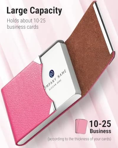 MaxGear Business Card Holder, PU Leather Rose Red | Slim, RFID & Magnetic Closure thumbnail 2