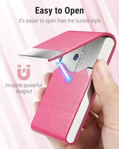 MaxGear Business Card Holder, PU Leather Rose Red | Slim, RFID & Magnetic Closure thumbnail 3