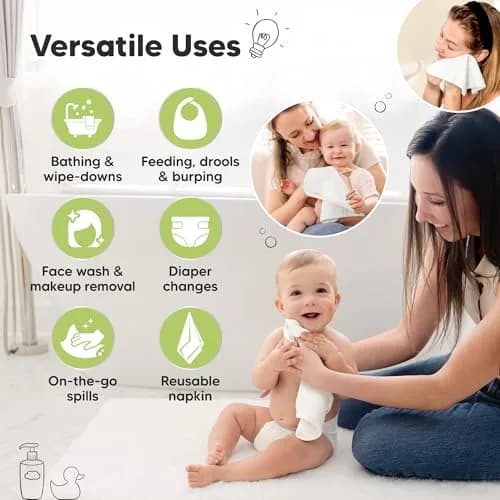 KeaBabies Baby Washcloths 10x10 Inch | Ultra-Soft Bamboo, Absorbent & Reusable for Newborn & Toddler thumbnail 6