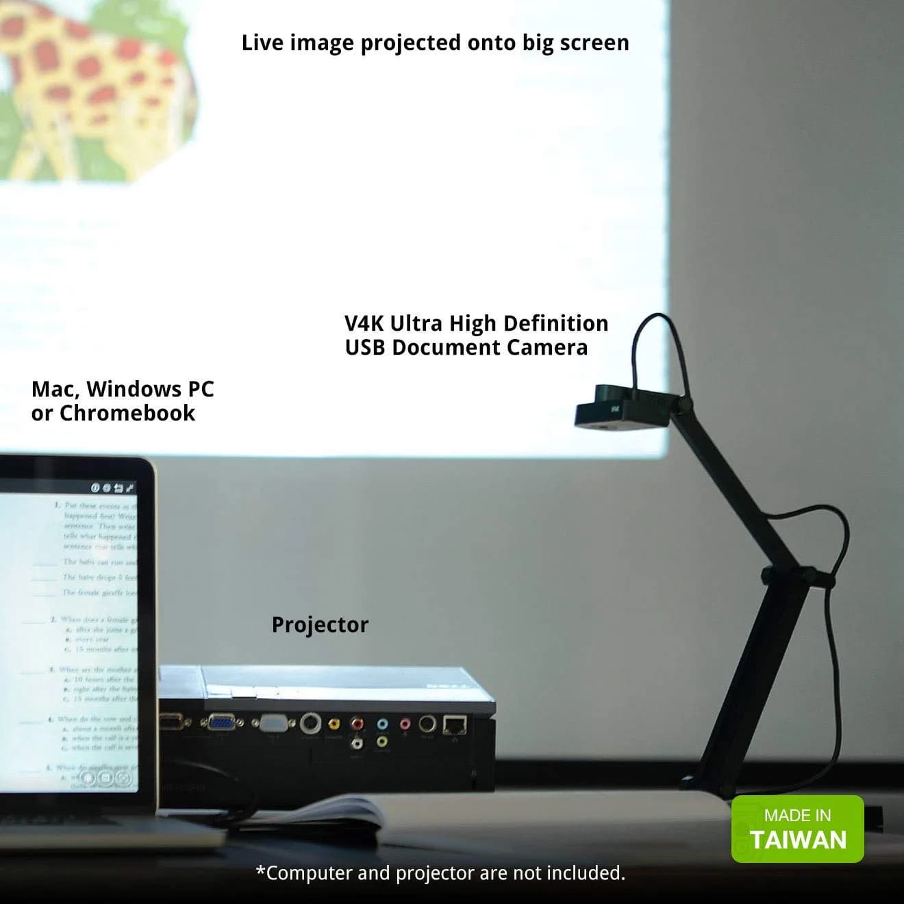IPEVO V4K Ultra High Definition 8MP USB Document Camera | Plug-and-Play Visualizer for Live Demo - view 6