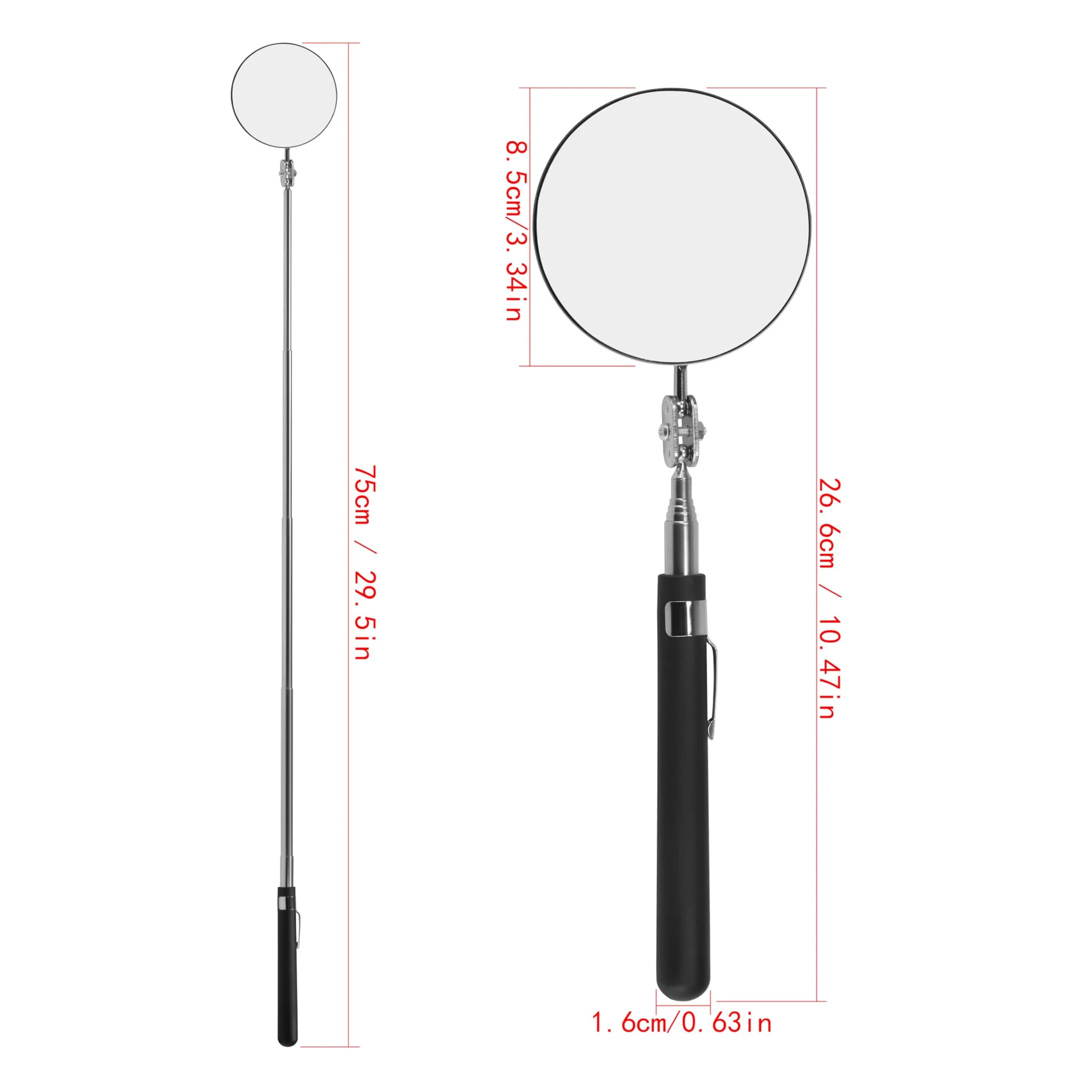 Enbar Telescopic Inspection Mirror with 360° Swivel Head | 85mm Round Mirror, 34" Extended Reach - view 3
