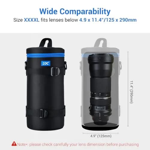 JJC Camera Lens Case Pouch, Padded Bag Fits Lens up to 14.4 x 31.6 cm (4.9 x 11.4 inches) | Water-Resistant Polyester with Foam Padding thumbnail 3