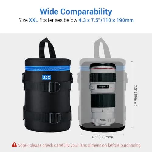 JJC Padded Camera Lens Case Pouch for Canon EF 70-200mm f4L, Nikon AF-S 70-200mm f4G, Sony 70-200mm f4G, 110mm x 190mm (4.3" x 7.5") thumbnail 3