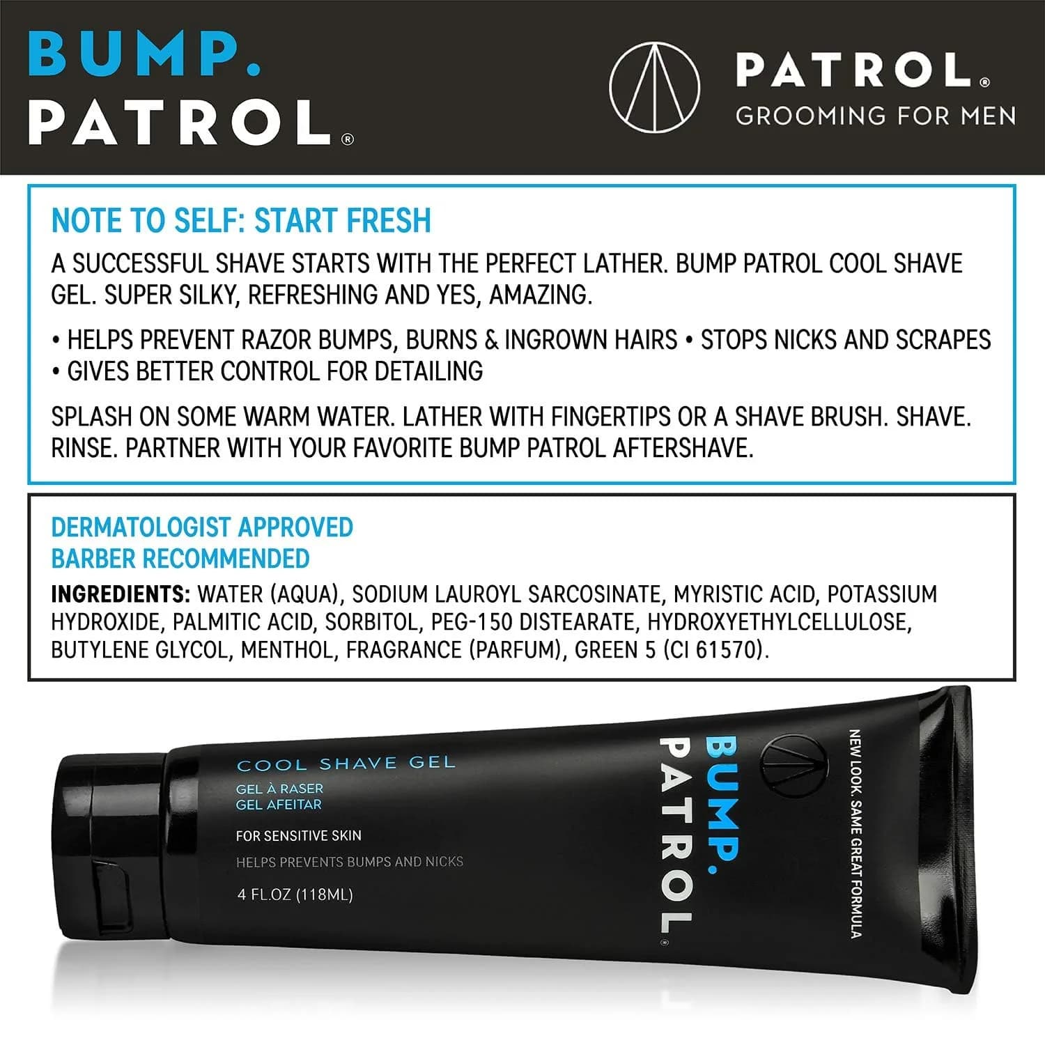 Bump Patrol Cool Shave Gel 360ml (12 Fl Oz) | Dermatologist Approved Clear Gel for Sensitive Skin - view 2