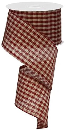 Craig Bachman Primitive Gingham Check Wired Edge Ribbon, 10 Yards (Red, Tan, 2.5") | Versatile Decorative Ribbon for Crafts & Decor thumbnail 1