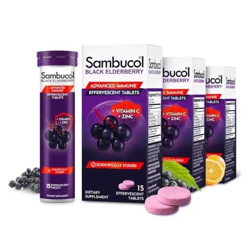 Sambucol Black Elderberry Effervescent Tablets 45 Count (15 Count x 3) | Daily Immune Support with Vitamin C & Zinc thumbnail 1
