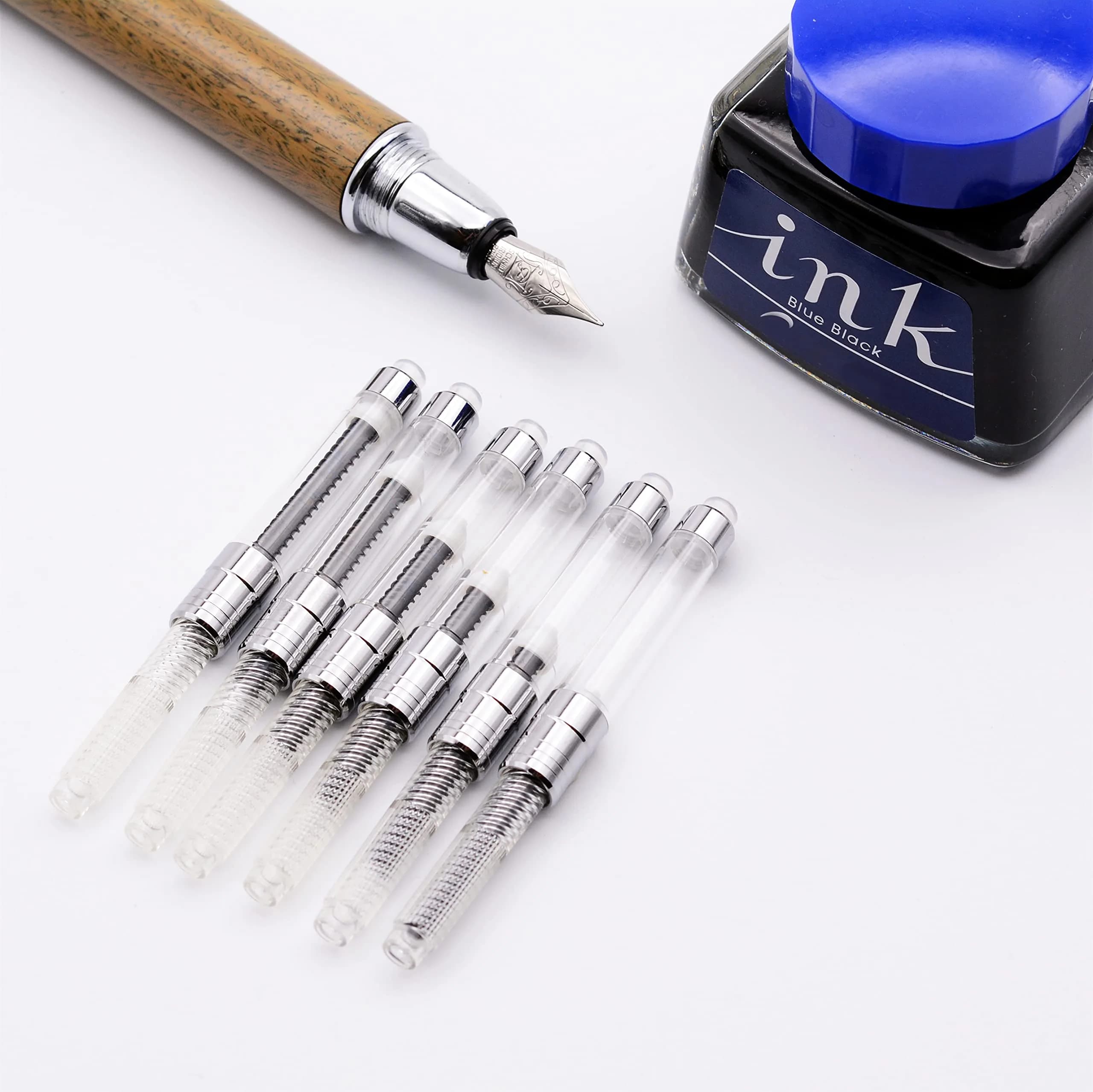 LACHIEVA LUX - International Size Fountain Pen Ink Converter- 6 PACK (Clear) | Refillable, Compatible with Major Fountain Pens